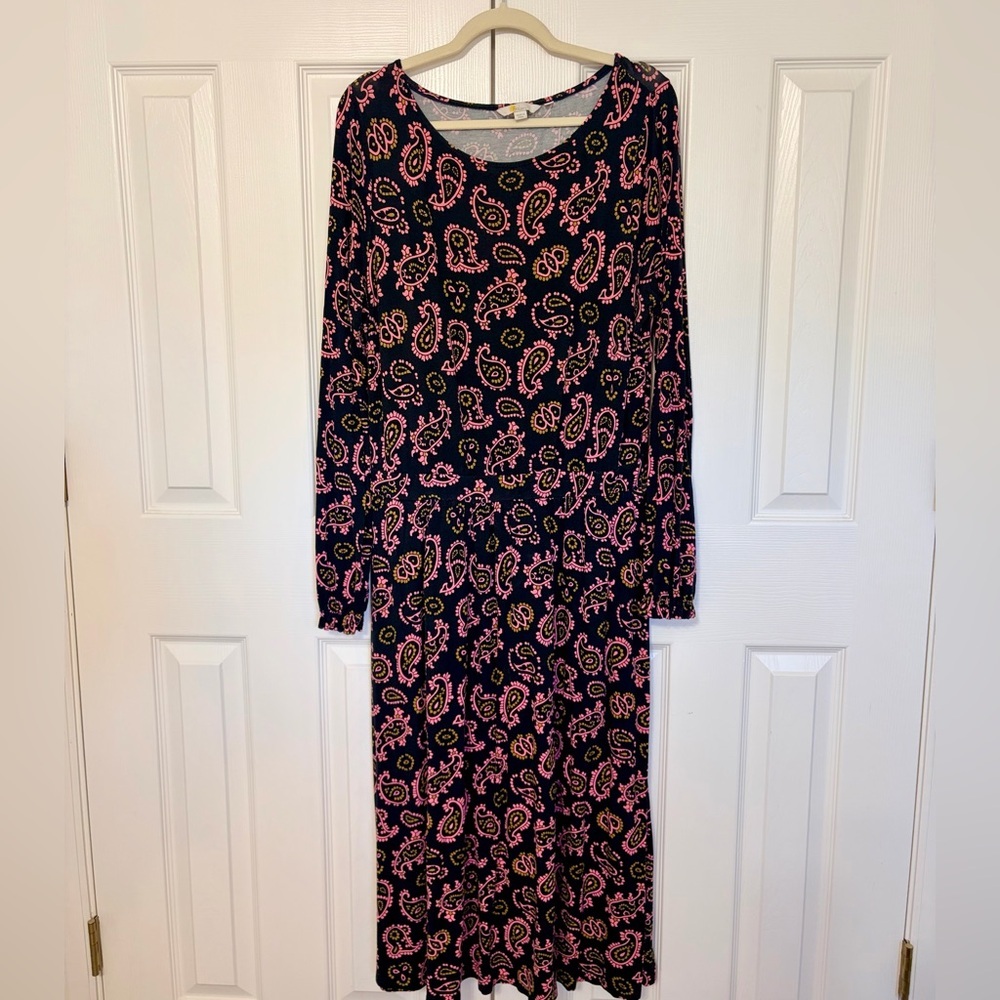 BODEN Evelyn Jersey Midi Dress Azalea Paisley Pink Black 12 - Picture 3 of 8